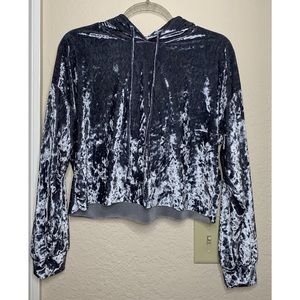 Crushed Velvet Crop Top Hoodie